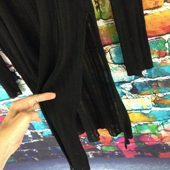 Guess Long Black Open Front Cardigan Sweater Split Sides Large - Picture 5 of 10